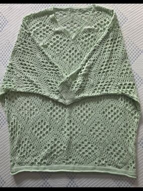 Light Green Crochet Knit V-Neck Sweater